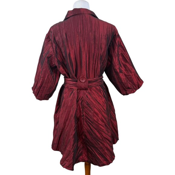 Puli Plisse Crepe Ruby Red Shirt Dress 16 Holiday Party Pockets Button-up Belted - Picture 5 of 9